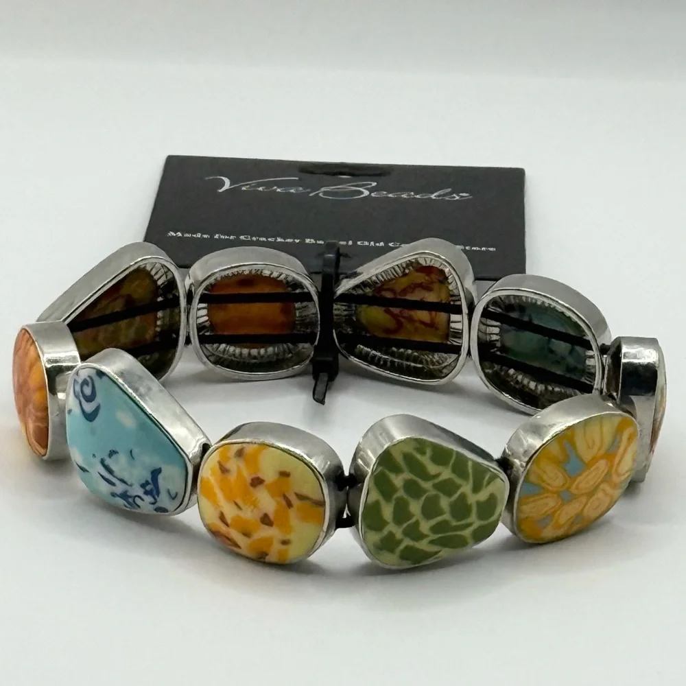 Viva Beads Stretch Bracelet | Colorful Clay Inlay Cracker Barrel